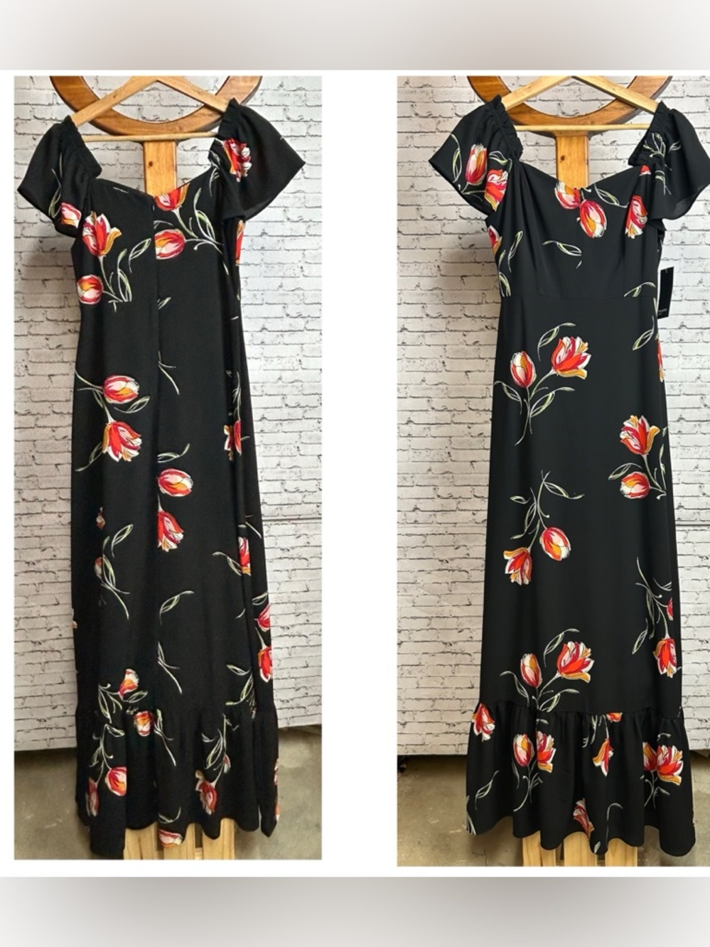 free press | Black Floral Off-Shoulder Maxi Dress size M